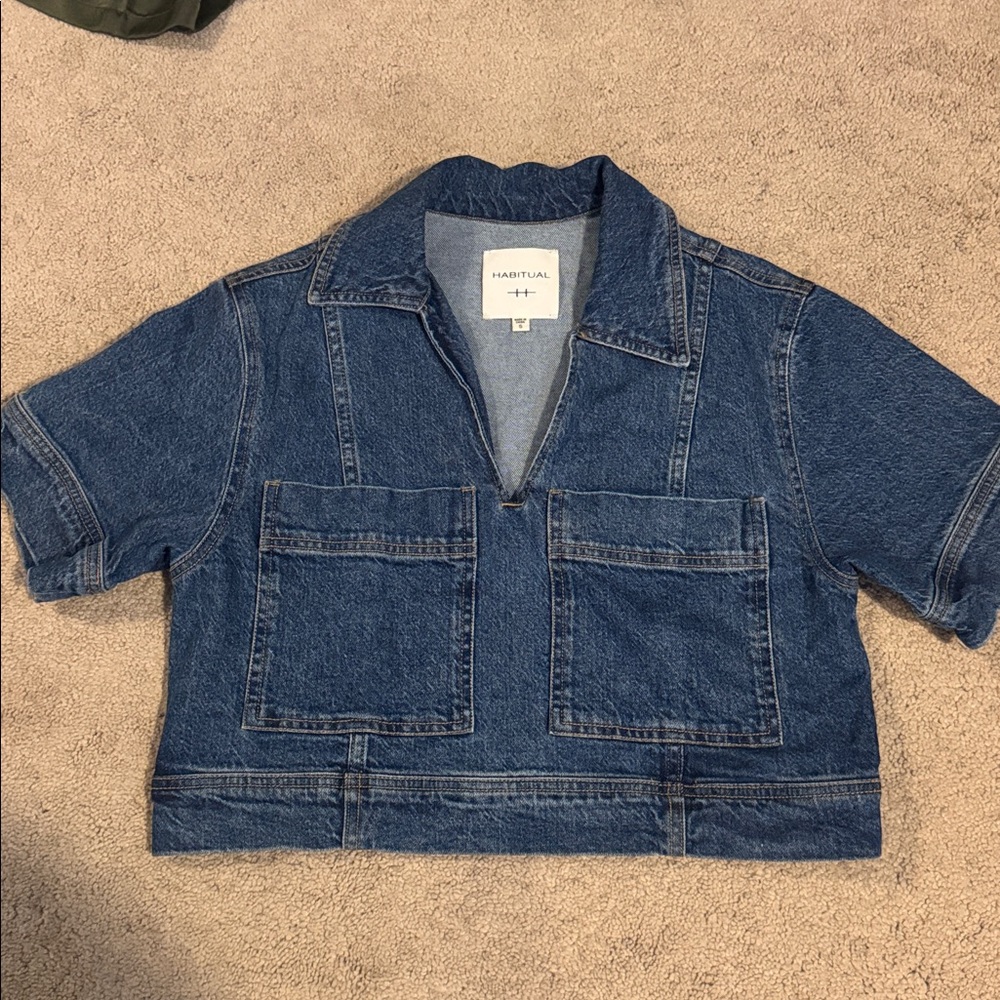 Habitual Dark Blue Cropped Denim Utility Top